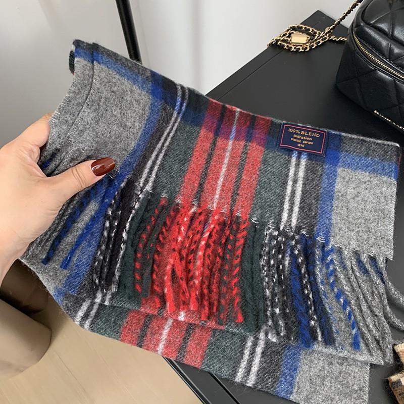 Premium Knitted Wool-Feel Plaid Scarf Men Women Winter Warm Neck Wrap Unisex Fashion Accessory
