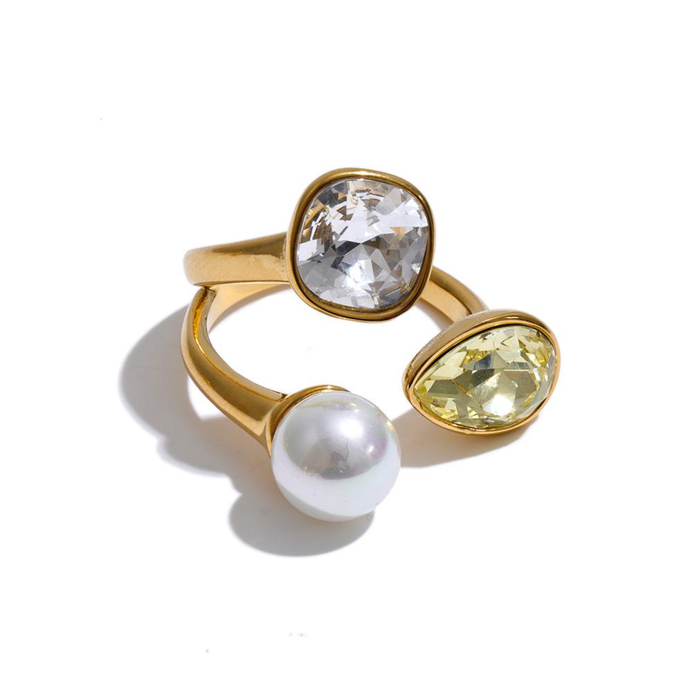 

Yhpup Stainless Steel Imitation Pearls K9 Crystal Adjustable Ring 2026 New Arrivals Summer Fashion Finger Jewelry High Quality resizable