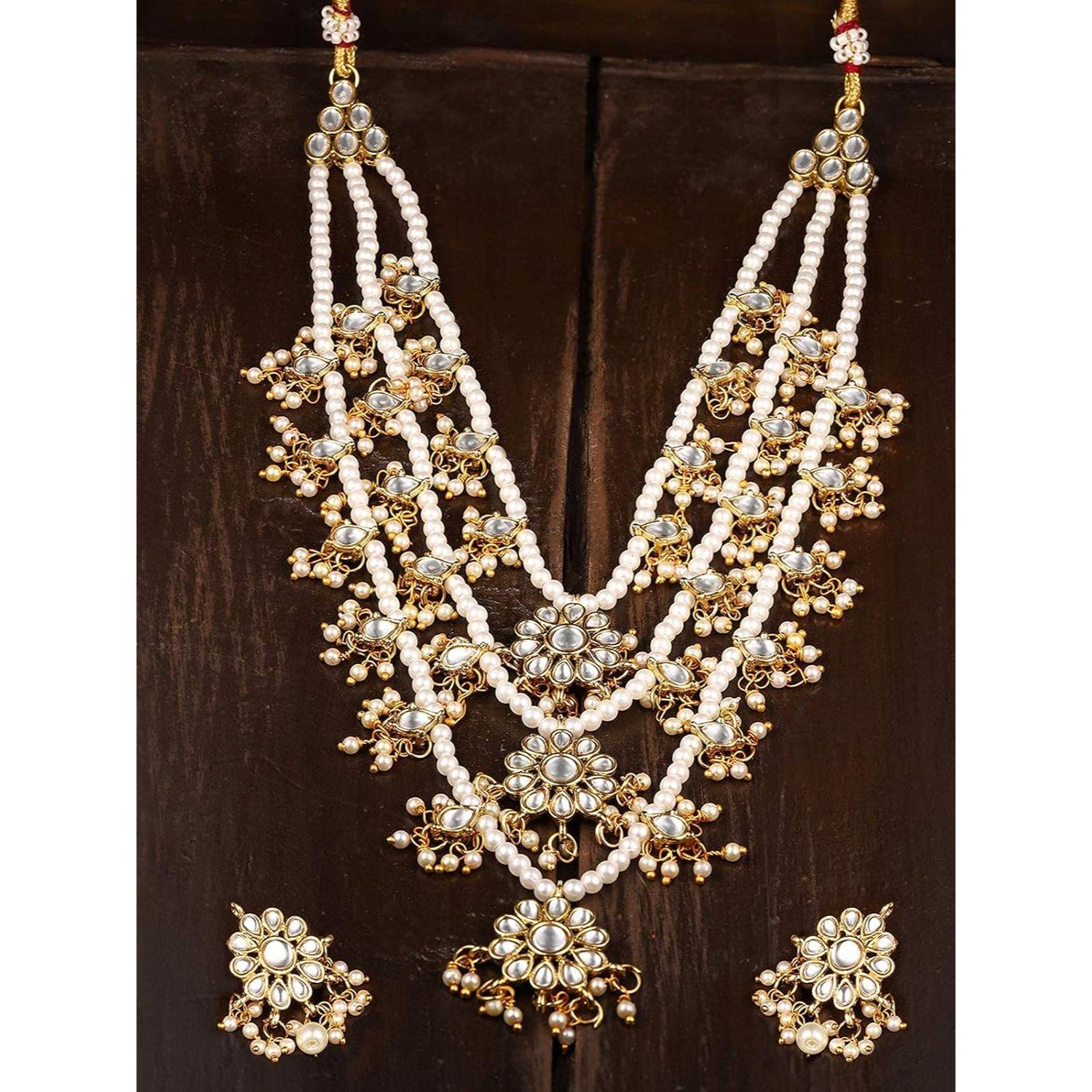 

Многослойное свадебное ожерелье ZAVERI PEARLS в этническом стиле Kundan & Pearls для женщин