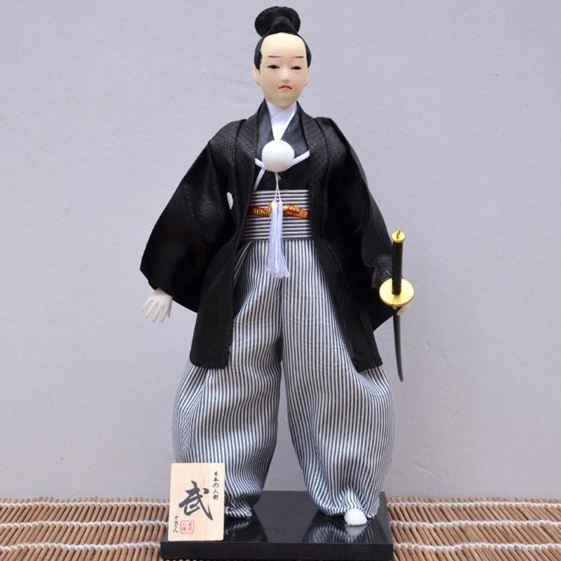 Traditional Japanese Samurais Dolls with Kimonos Figurine In Kimonos for Decoration