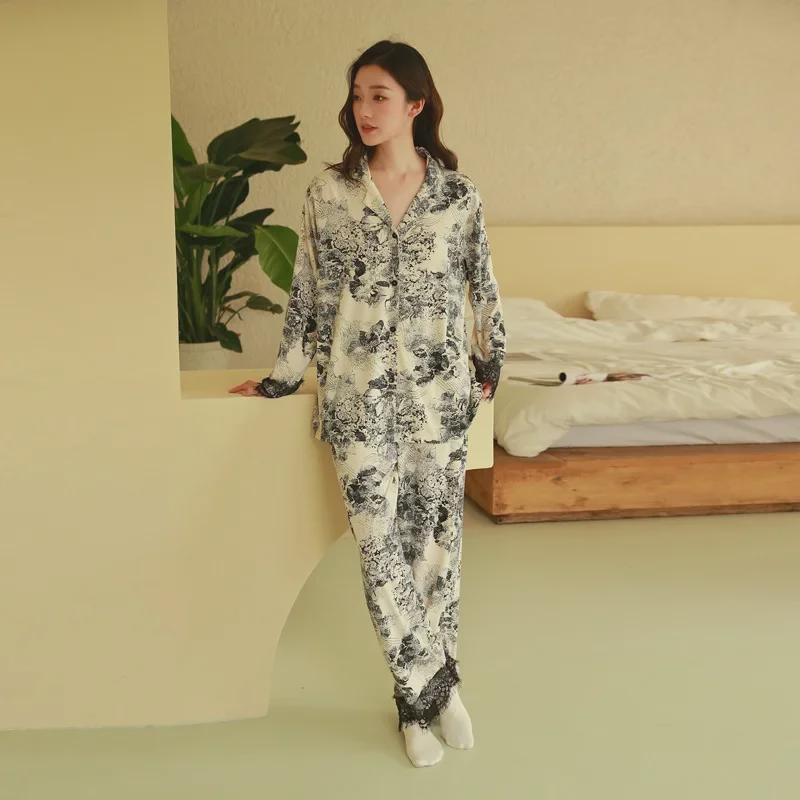 

Пижама женская из чистого хлопка: Кардиган с длинными рукавами и кружевом, весна/осень, большие размеры, стиль 2025 года, подходит для ношения в помещении и на улице M (suggested 40-55 kg)