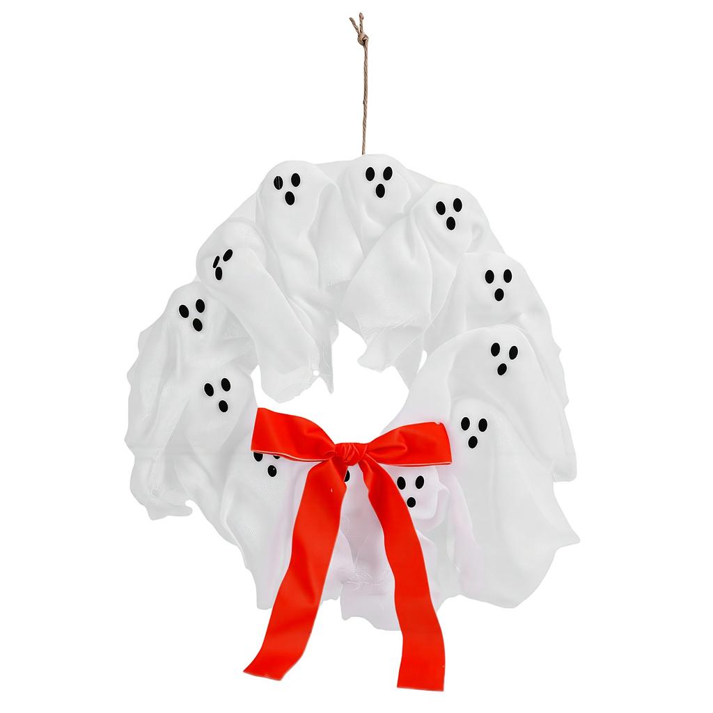 Ghost Wreath Repeated Use Decorative Glowing Ghost Wreath Decor with Cute Bow for Home Party
