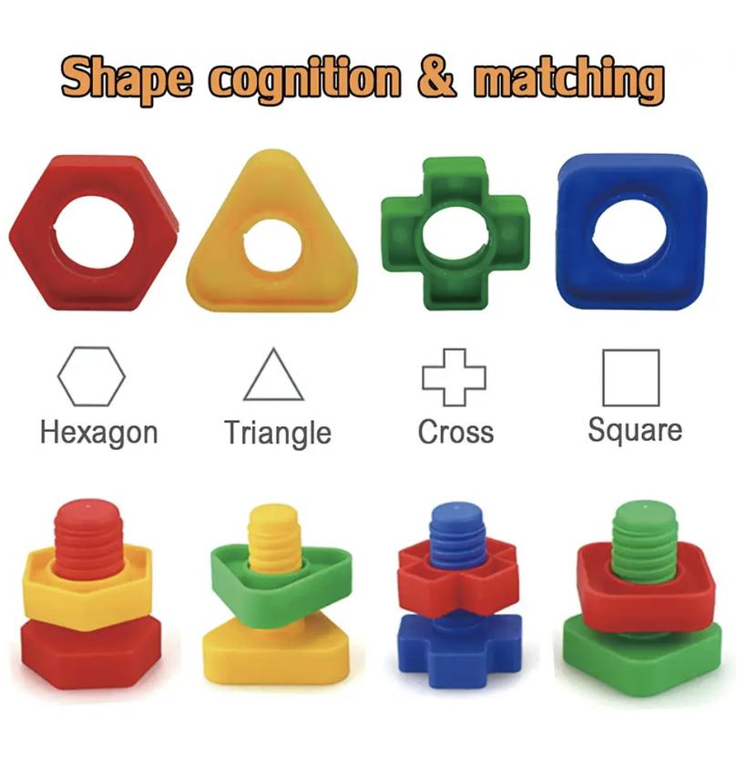 6PCS Random Screw Shaped Children's Montessori Shape Color Puzzle Plastic Toy Nut Matching Desktop Interactive Cognition