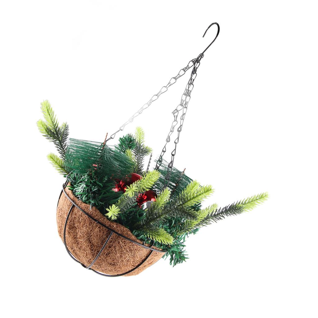 Künstlicher Weihnachts-Hängekorb Dekoriert mit Tannenzapfen Kugel-Lichtern Weihnachtsfeiertag