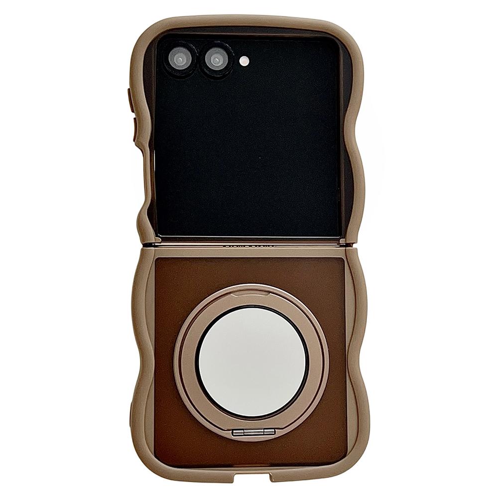 For Samsung Galaxy Z Flip7 5G Magnetic Case Mirror Rotating Kickstand Wave Edge TPU+PC Phone Cover