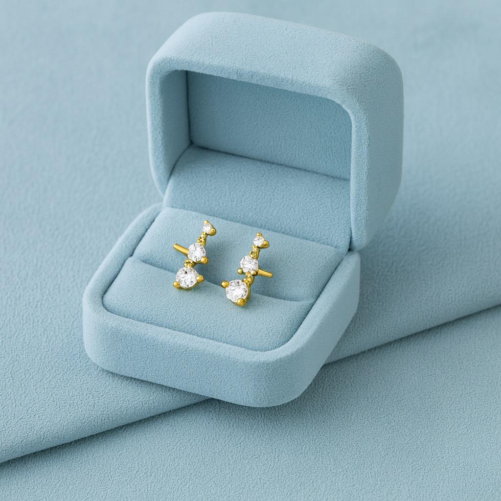 Graduated Triple Stone Stud Earrings Earrings - 925 Sterling Silver Yellow Plated
