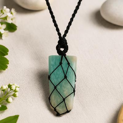 Amazonite Flat Point Pendant Necklace, Adjustable Cord