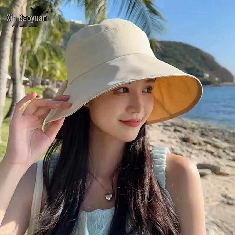 Women's Wide Brim Sun Hat with Bow - Summer Sun Protection & Face-Slimming Design for Beach Outings