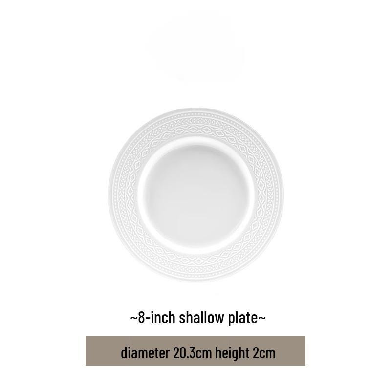 Wuhe Jingdezhen Palace Style 8-inch Pure White Shallow Plate
