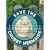 Whimsical Manatee Metal Sign - Save The Mermaids, Round Decorative Wall Art for Marine Themed Store or Garage