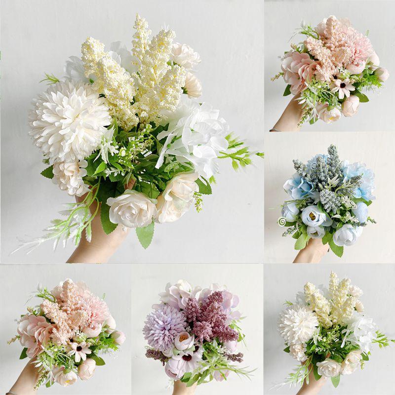 Elegant Real Touch Artificial Silk Flowers Bridal Wedding Bouquet For Home Party Decor