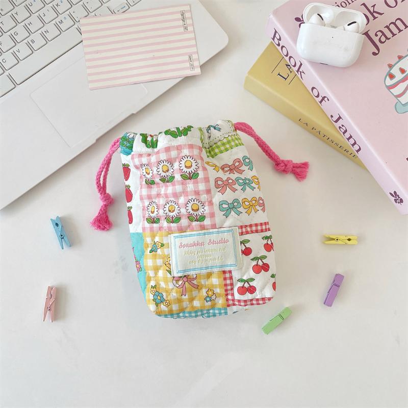 Ins Style Floral Storage Bag Drawstring Drawstring Pocket Soft Cotton Anti Fall Cosmetic Bag Sundry Storage Camera Bag