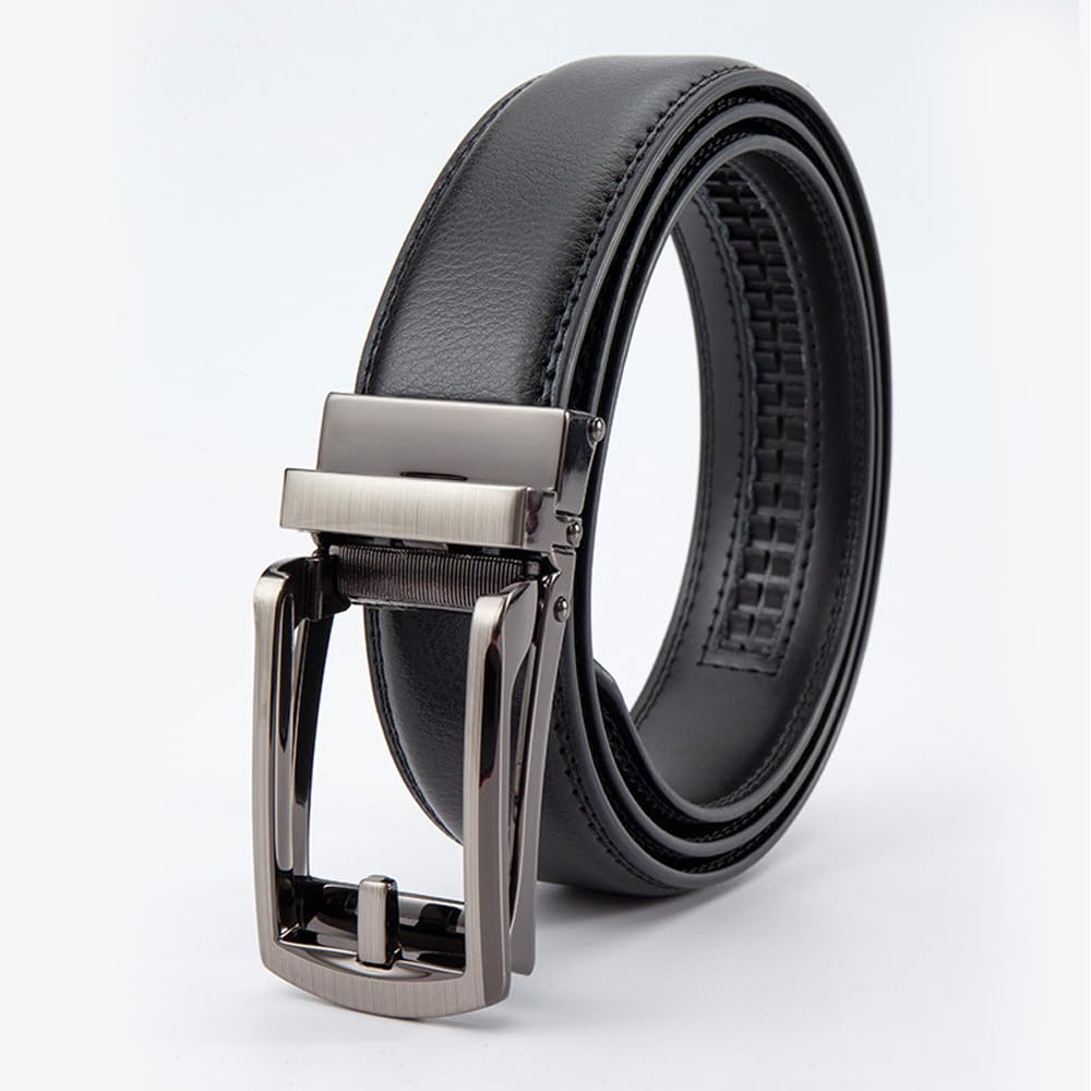 [N.A Shop] Men's Business Belt, Automatic Locking, Large Size, Genuine Leather, Easy To Use, Suit Belt, No Holes, Infinitely Adjustable (Coffee)