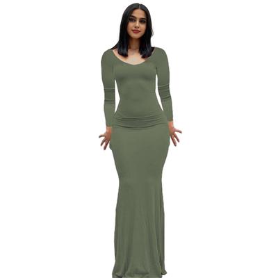 Long Sleeve Maxi Dress for Women Fall Casual Crew Neck Long Dress Slim Fit Bodycon Ruched Cocktail Party Dress