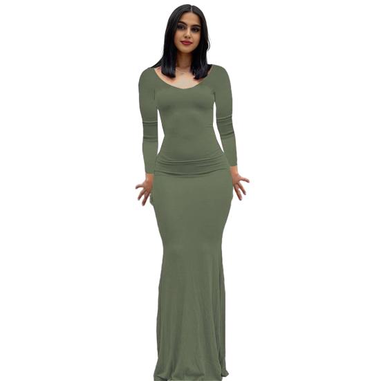 Langärmeliges Maxikleid für Damen Herbst Casual Rundhals Langkleid Slim Fit Bodycon Raffiniert Cocktailpartykleid