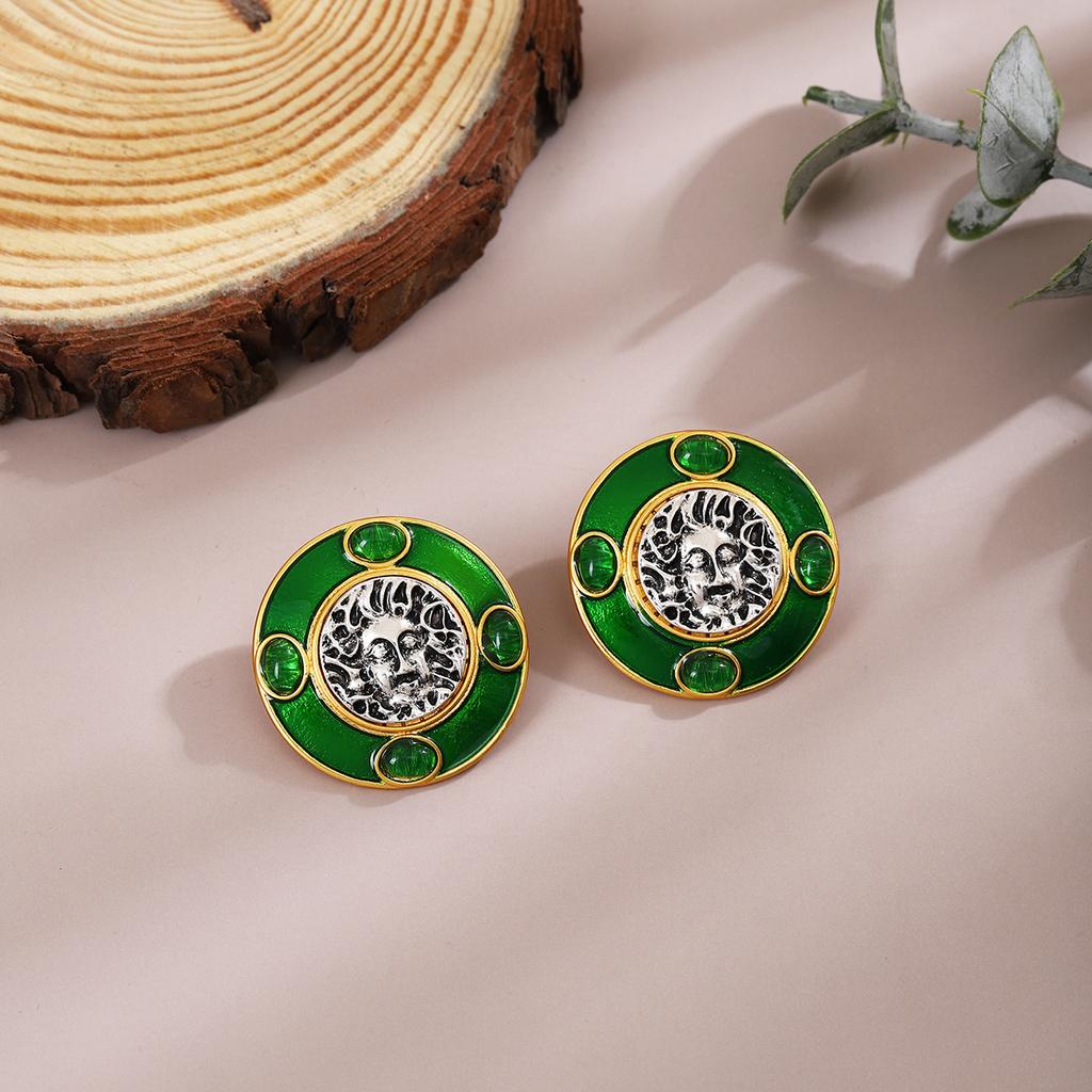 Vintage Geometric Oil Drop Earrings in Round Shape, Simple and Retro