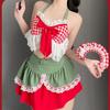 Kawaii Christmas Cosplay Sweet Costumes Cute Maid Uniform Passion Bow Lace Top Miniskirt Set Santa Claus Role-playing Outfit with Stockings