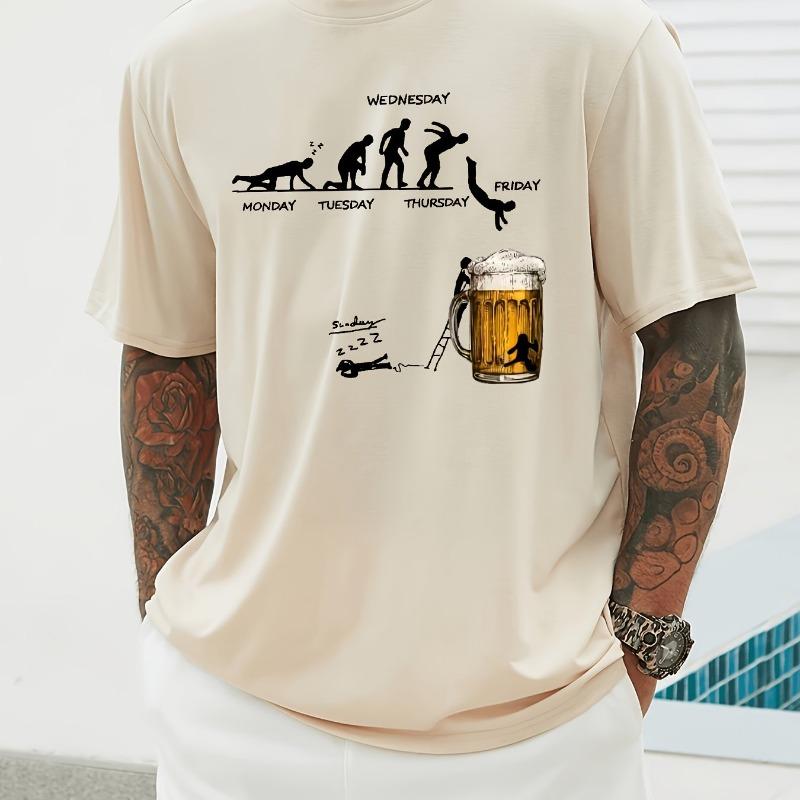 

Men s Summer 100 Cotton Fashionable Casual Loose Large Fun Beer Pattern Printed Sports Round Neck Short Sleeve T-shirt Top XL