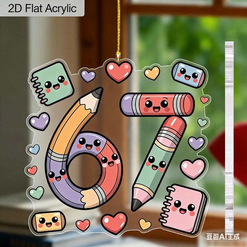 2D Flat Acrylic Six Seven Pencil-Shaped Decoration Sign, Suitable for wall decoration, porch, room, villa, accents Home, Hallway, or Workplace - Rusti