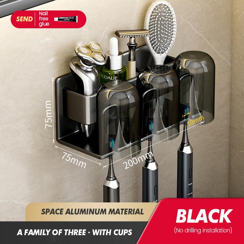 Toothbrush Storage Rack Bathroom Wall Mounted Non Perforated Iron Electric Toothbrush Storage Rack Cup Storage Set