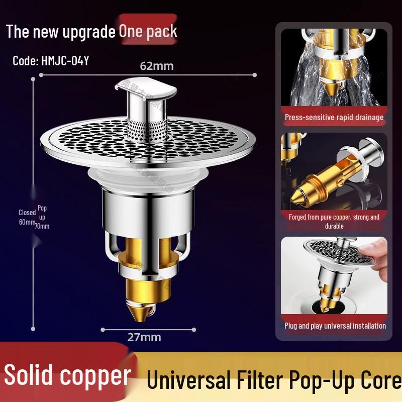 Push-Type Sink Leak Stopper: Universal Bounce Core Drainer & Deodorant Filter for Washbasins