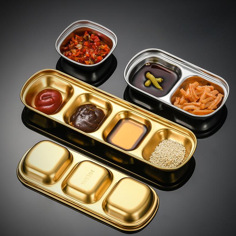 304 Stainless Steel Seasoning Dish Multi-grid Hot Pot Dipping Bowl Vinegar Soy Kimchi Sauce Dish Snack Plate Kitchen Tableware