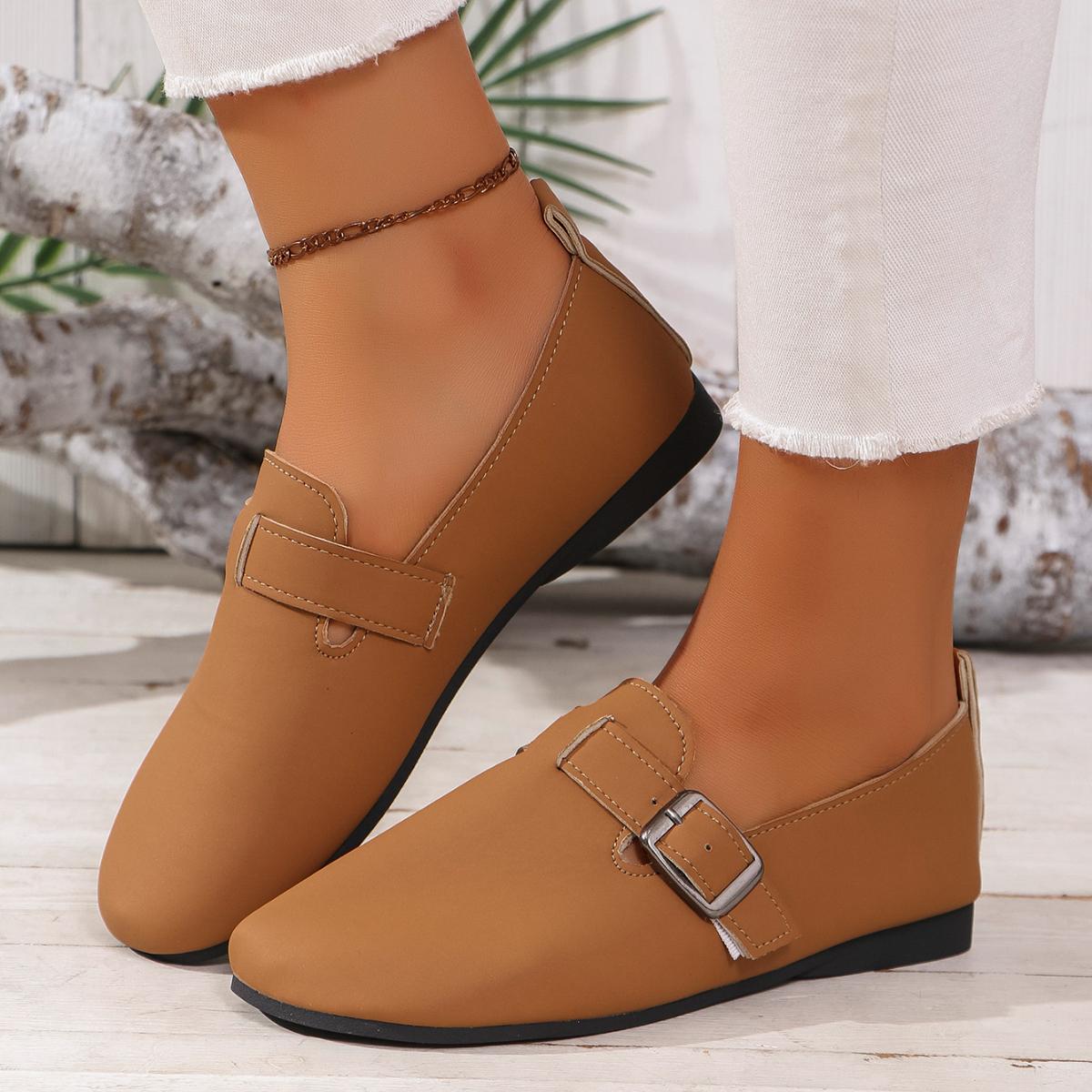 

Женские мокасины с круглым носком, однотонные туфли из искусственной кожи, женские повседневные дышащие туфли на плоской подошве, нескользящие туфли большого размера, Zapatos De Mujer 43 коричневый