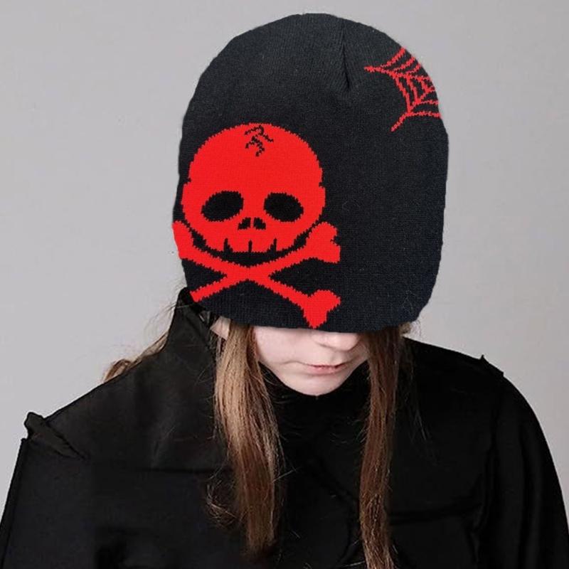Jacquard Skull Pattern Handmade Elastic Hat Soft Winter Warmer Knitted Hat Cold Winter Presents for Students Teens