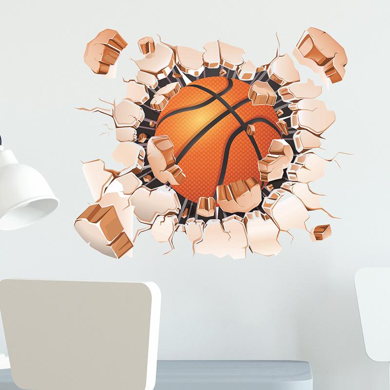 Breaking Through Wall Ball Sports Sticker Basketball Pool Soccer for Bedroom Home Decor Removable Decal