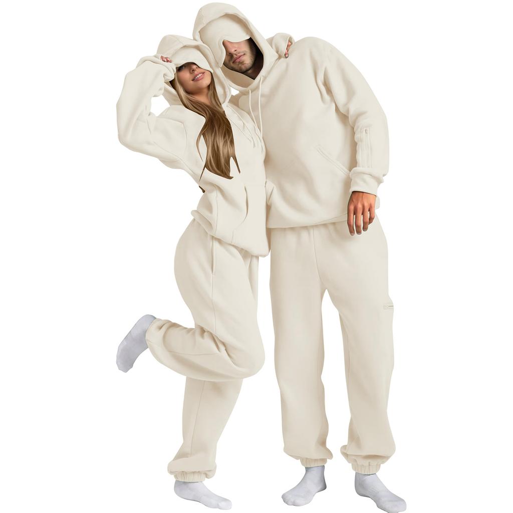 Unisex Fashion Solid Color Flight Mode Travel Hoodie Sports Shirt With Built In Eye Mask Sports Pants Loose 2-piece Set