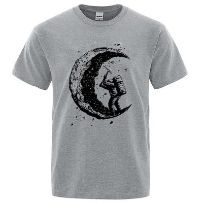 Herren Hochwertiges 100% Baumwolle Monddruck Lässig Sommer Kühl Kurzarm Herren T-Shirt Lockeres T-Shirt Herren T-Shirts Herren T-Tops
