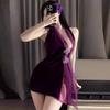 Sexy Lingerie Purple Velvet Slit Cheongsam Pure Desire Uniform Women Pajamas Set