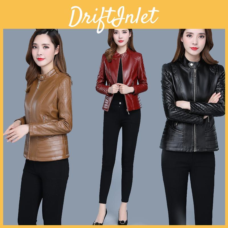 Korean Temperament Version New Ol Short Standing Neck Womens Zippered Leather Jacket Pu Jacket