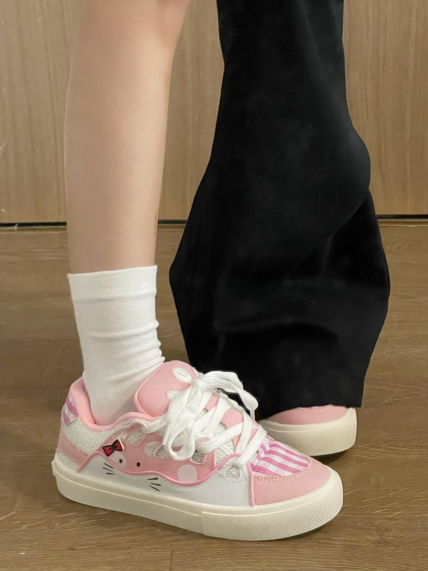 

Year Campus Bread Shoes Cat Bow White Pink Contrast Color Xiaoxiangfeng Muffin Casual Shoes 40【foot length 25.0cm】