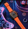 Men's Quartz Tonneau Case Chronograph Luminous Water Resistant 3BAR Alloy Case Silicone Band Fashion Luxury Hip Hop Watch