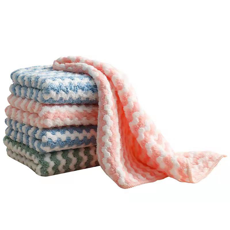 Top-Selling Striped Coral Fleece Dishcloths - Non-Stick, Lint-Free, Thick Bamboo Fiber Cleaning Towels