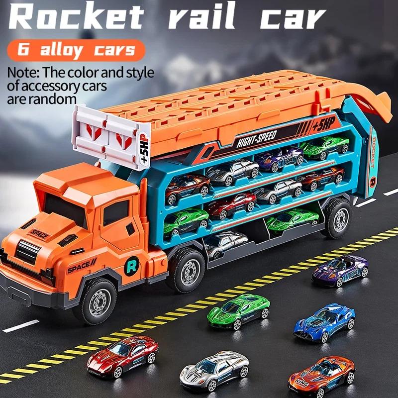 2in1 Large Rocket Rail Car Parking Cars Toy Car Track for Children Big Folding Truck Toy Vehicle Models for Boys Girls Kids