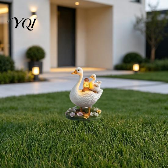 Outdoor Gardening Gift Decorative Acrylic Duck Ground Stake for Garden Decor, Weather Resistant 2D Flat Parent Lawn And Child Yard Sign with