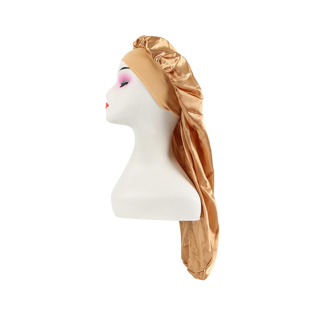 Long Large Satin Nightcap With Solid Color And Loose Tight Strap Sleeping Use
