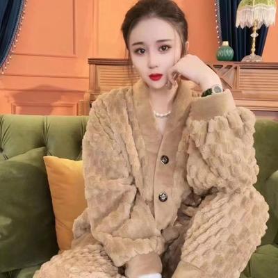 Famale Coral Velvet Pajamas Women Autumn Winter Loungewear Plush Thickened Nighty Warm Large Flannel Home Clothing Sets