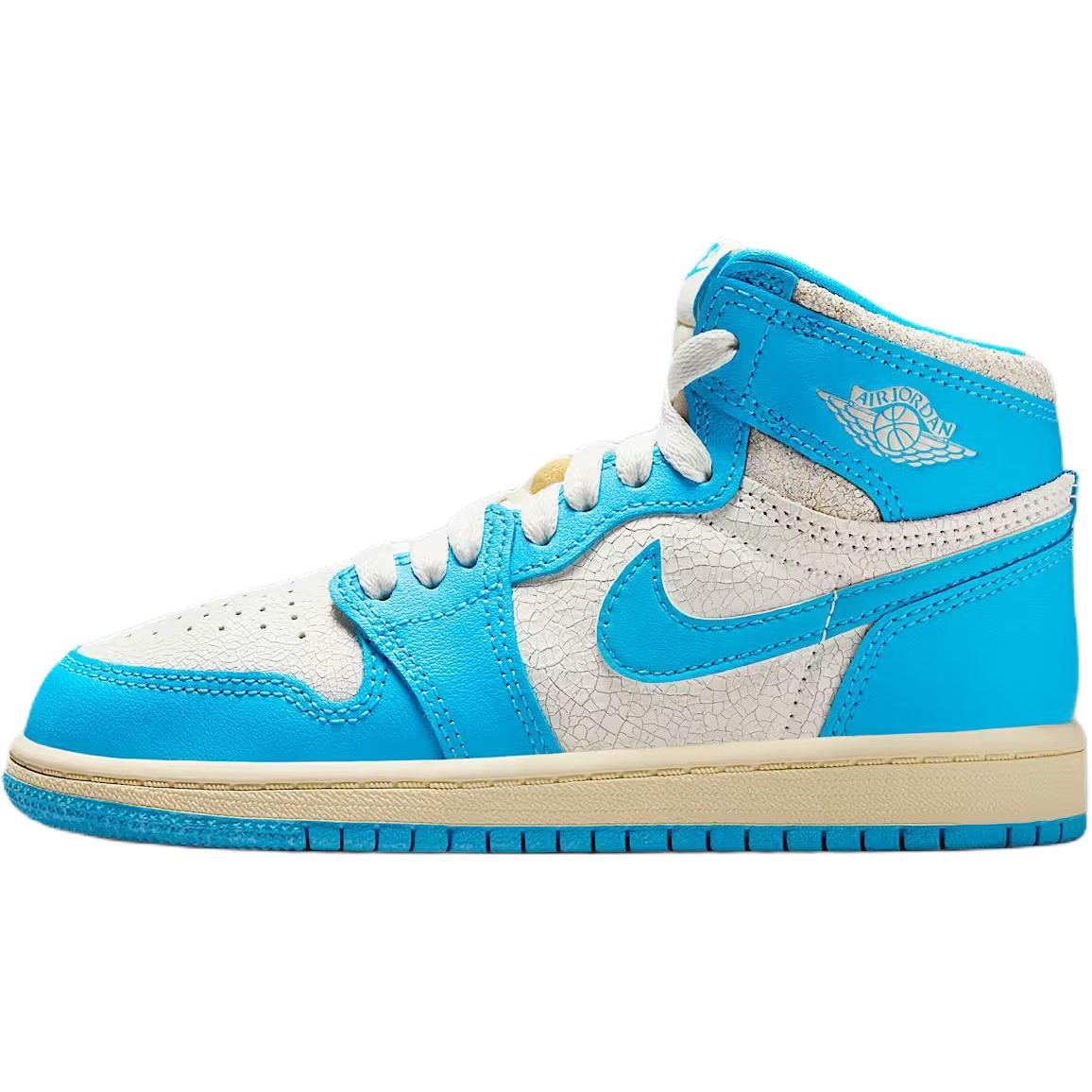 

Кроссовки Air Jordan 1 Retro High OG PS UNC Reimagined Kids, синие, темно-пудрово-голубые, парус FD1412-402 28
