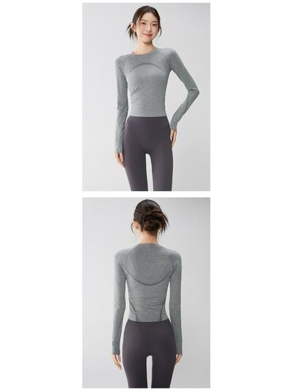 Women's Long Sleeve Yoga Suit with Thumbholes - Slim Fit for Running and Pilates