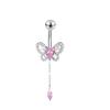 Pink Zircon Butterfly Heart Belly Button Ring For Women Stainless Steel  Flower Tassel Navel Ring Body Piercing Jewelry