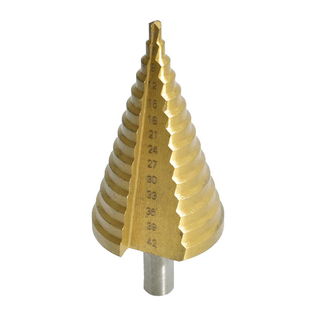 HSS Titaniums Coated Straight Groove Step Drill Bit 4-42mm Triangular Shank Cone Drill Bit for Metal and Wood Drilling