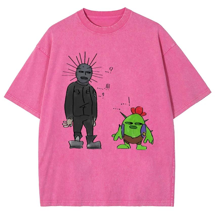 Men's and Women's Retro Water-wash T-shirt Street Retro Punk T-shirt Harajuku Casual Water-wash Distressed T-shirt