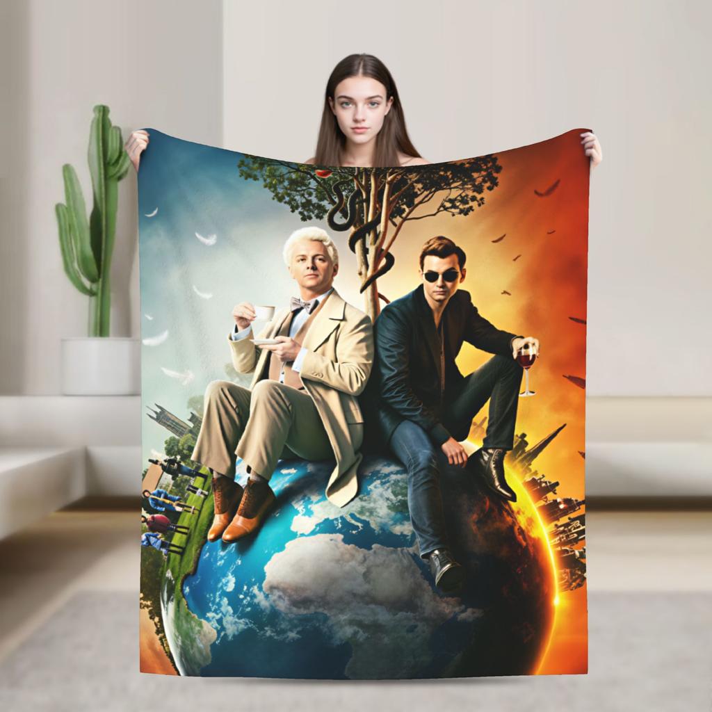 Warm Soft Blanket Camping Good Omens Throw Blanket Flannel Bedspread For Bedroom Fashion Sofa Bed Cover