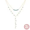 EFFIE QUEEN 925 Pure Silver Turquoise Beads Y-shaped Collarbone Retro Natural Turquoise Long Chain Necklace Women's Gift BQN32