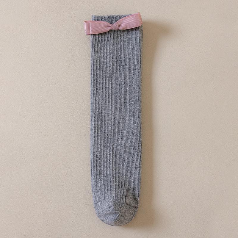 Dziewczęce skarpetki do kolan z kokardkami - Styl koreański na wiosnę/jesień, bawełniane, design księżniczki