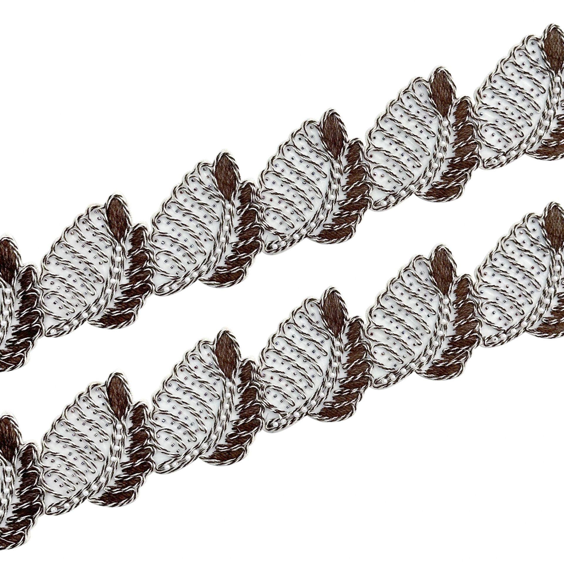 

Multicolor Embroidery Leaf Bead Lace Clothing Window Accessories Luggage Dress Decorative Lace Accessories T3176 brown one yard