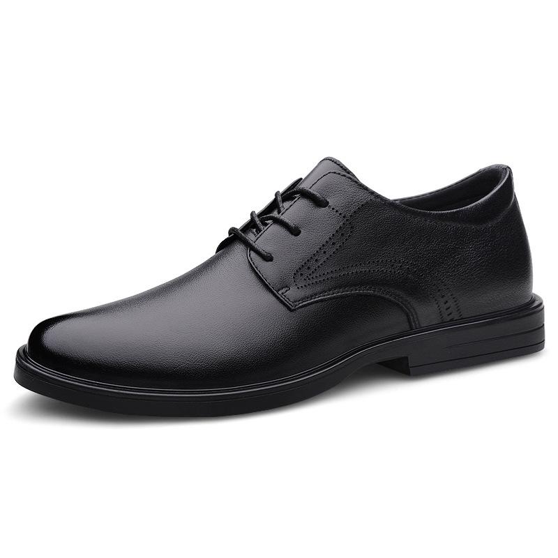 Men s Embossed Plaid Cowhide Leather Lace-up Casual Business Shoes 38 чёрный